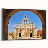 Black and white landscape art of Crete, Greece on a framed canvas, suitable for bedroom decor.