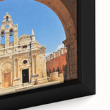 Extra large framed canvas depicting a black textured art of Crete, Greece with vibrant color accents.