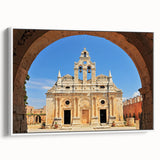 Vintage poster art of Crete, Greece, featuring colorful scenery on extra large framed canvas, ideal for living room decor.