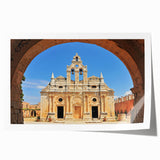 Extra large rolled print of a scenic Crete landscape with vibrant blue and white tones, ideal for art wall dining room.