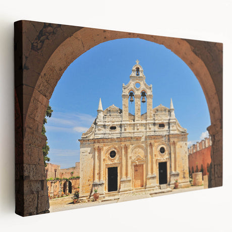 Large canvas print of a scenic Crete landscape in muted earth tones, ideal for kitchen wall art.