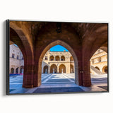 Black and white vintage poster art of Rhodes, Greece landscape on framed canvas, ideal for bedroom wall decor.