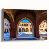 Framed canvas of a vintage-style landscape painting, depicting the colorful scenery of Rhodes, Greece.