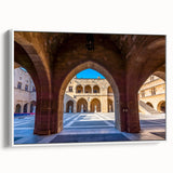 Vintage poster art of Rhodes, Greece in vibrant colors on a large framed canvas, ideal for living room decor.