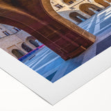 Art deco poster of Rhodes, Greece, with vibrant blue and white tones on rolled canvas, suitable for dining room wall art.