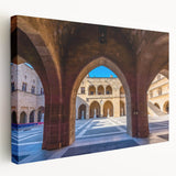 Side view of a stretched canvas depicting a scenic European landscape in Rhodes, Greece, ideal for kitchen wall art.