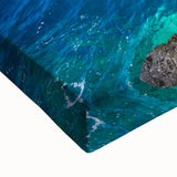 Black and white landscape art painting of Santorini on stretched canvas, ideal for bedroom wall art.