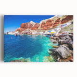 Black and white stretched canvas of Santorini landscape, ideal for kitchen wall art or bedroom ambiance.