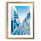 Abstract art print of a European landscape in muted earth tones, framed in gold, suitable for dining room decor.