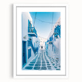 Textured art of a European Greek landscape in muted earth tones on a white framed canvas, ideal for bedroom decor.