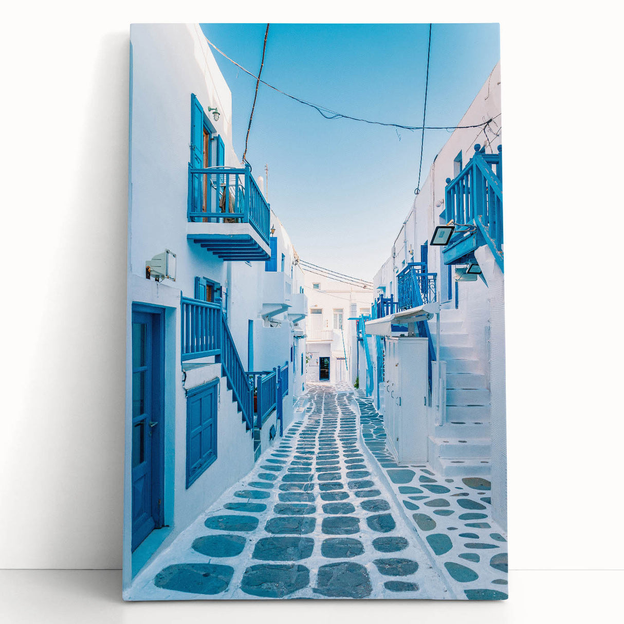 Black and white large art print of a Greek landscape on stretched canvas, ideal for kitchen wall art.
