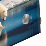 Large abstract acrylic print featuring muted green and blue tones of a Greenland landscape, ideal for dining room art.