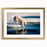 Abstract art print featuring a serene Greenland landscape in muted green and blue hues, framed with a gold mat.