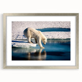 Extra large wall art depicting an abstract Greenland scenery in textured green and blue tones, framed with a silver mat.