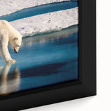 Close-up of textured black wall art depicting a Greenlandic landscape on framed canvas, using vibrant green and blue tones.