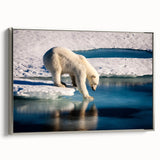Framed canvas depicting a vintage-style Greenland landscape with muted green and blue tones, ideal for living room decor.