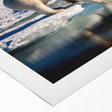 Art deco poster of a Greenland landscape in muted green and blue tones on rolled canvas, suitable for dining room decor.