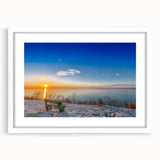 Textured abstract art print of a European scenery in muted earth tones on a white framed canvas, suitable for bedroom art.