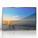 Large art print of a European cityscape in muted tones on a silver-framed acrylic, ideal for modern art wall decor.