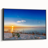 Black and white vintage poster art of a European landscape on framed canvas, ideal for bedroom wall decor.