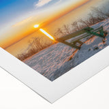 Art deco poster of a European cityscape in muted earth tones on rolled canvas, suitable for dining room decor.