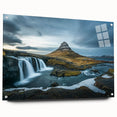 Acrylic print of a serene Icelandic landscape in muted blue and gray tones, ideal for bedroom or dining room decor.