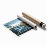 Rolled print of an Icelandic scenery with vibrant green tones, ideal for classy bathroom wall art.