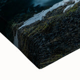 Black and white landscape art painting of an Icelandic scenery on stretched canvas, ideal for bedroom wall art.