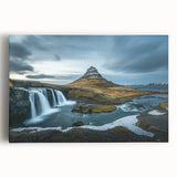 Black and white photograph of an Icelandic landscape on stretched canvas, suitable as kitchen wall art or bedroom decor.