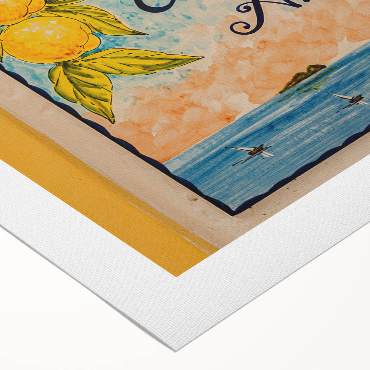 Art deco poster of Amalfi Coast in pastel shades, on rolled canvas, suitable for dining room wall art.