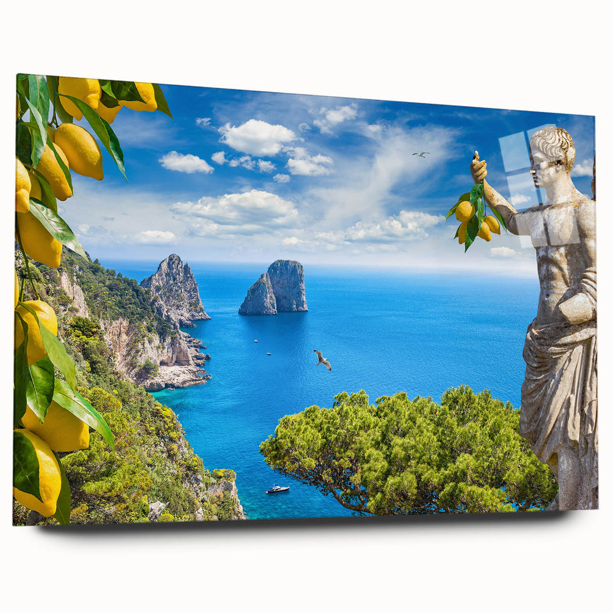 Acrylic print of a serene Capri landscape in soft pastel shades, ideal for bedroom or dining room art.