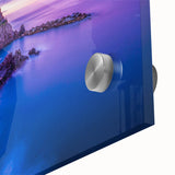 Large abstract depiction of Cinque Terre on acrylic glass, in mid-century modernist style, ideal for dining room art.