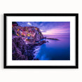 Colorful abstract art print of Cinque Terre with textured detail on a large framed canvas, ideal for living room decor.