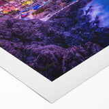 Art deco poster of Cinque Terre with vibrant coastal colors on rolled canvas, suitable for dining room wall art.