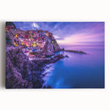Black and white stretched canvas featuring the Cinque Terre coastline, ideal for kitchen wall art.