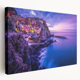 Stretched canvas featuring a scenic view of Cinque Terre with vivid coastal colors, ideal for kitchen wall art.