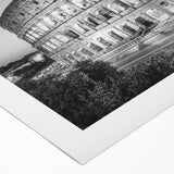 Art deco poster of the Colosseum in muted earth tones on rolled canvas, ideal for dining room wall art.