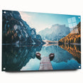Acrylic glass print of the Dolomites in Italy, showcasing muted earth tones, perfect for bedroom or dining room decor.