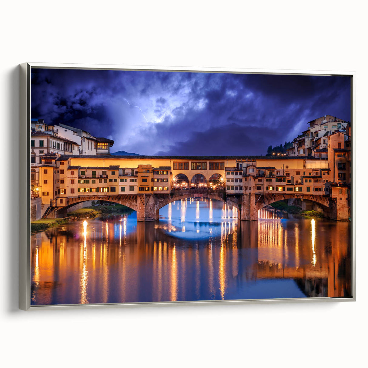 Framed canvas of a vintage-style Florence landscape painting with colorful art on a black background.