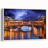 Vintage poster art of Florence scenery on extra large framed canvas, featuring vibrant colors against a black background.