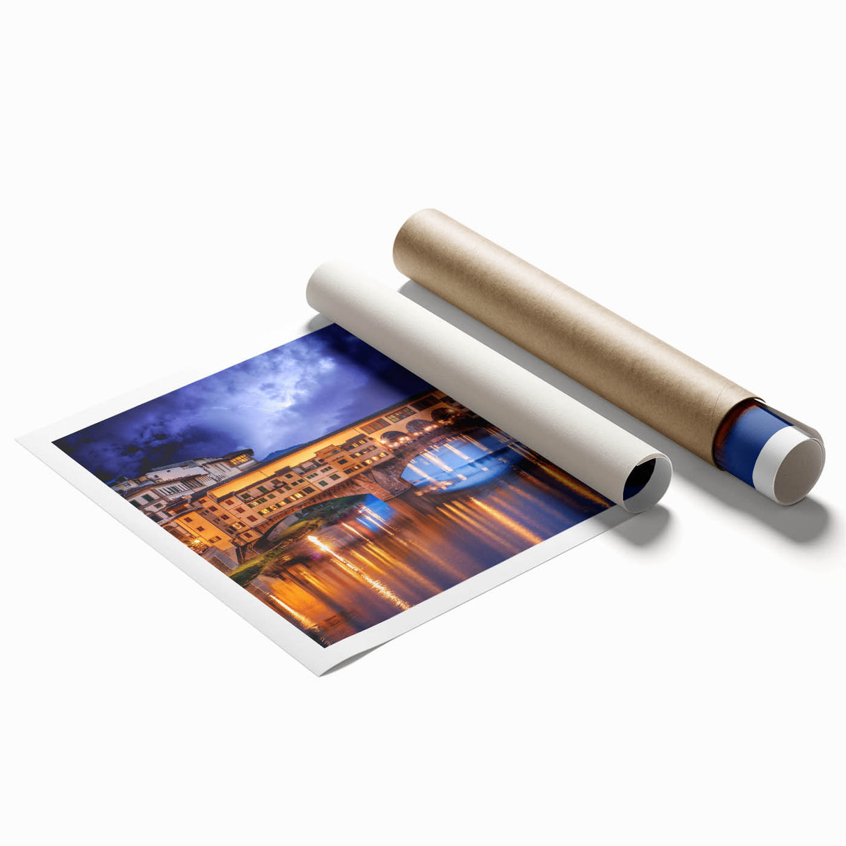 Extra large rolled print of Florence scenery with floral elements in soft color tones, ideal for classy bathroom wall art.