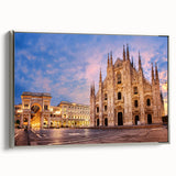 Framed canvas depicting a vintage-style Milan landscape in muted colors, ideal for adding a touch of history to office decor.
