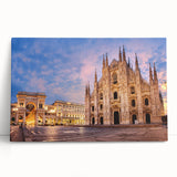 Black and white large art print of Milan scenery on stretched canvas, ideal for kitchen wall art.