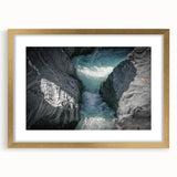 Abstract art print of Mount Etna in muted earth tones, framed in gold, ideal for dining room decor.