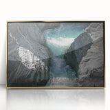 Art deco poster of Mount Etna in vibrant twilight hues, framed in gold acrylic, suitable for modern art wall decor.