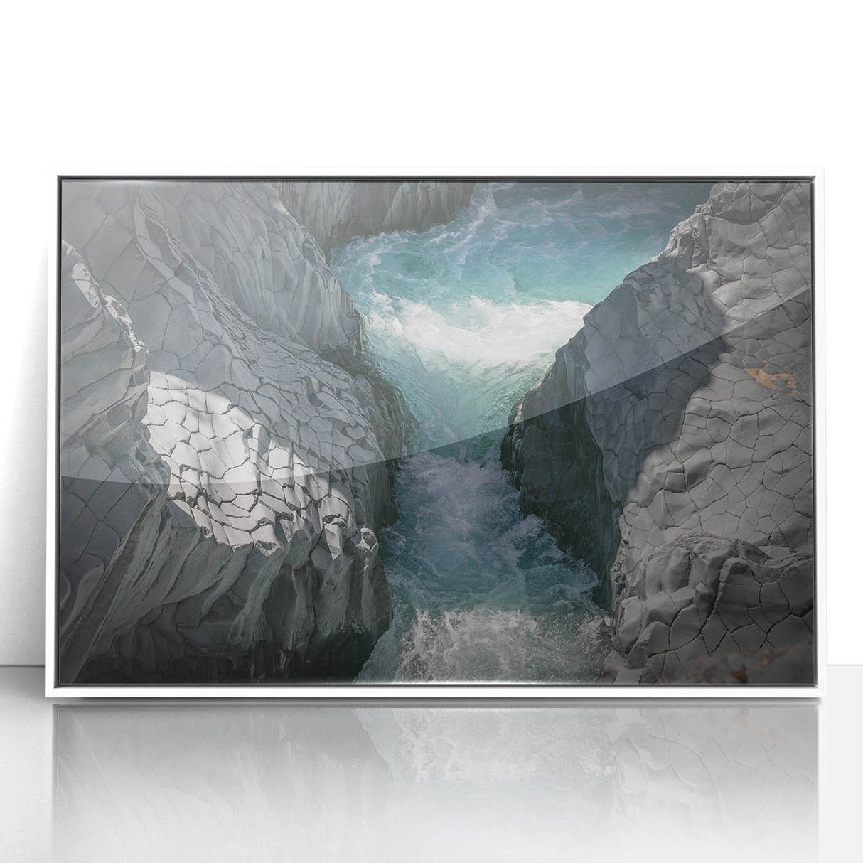 Mid-century modernist art of Mount Etna, Italy, in muted earth tones on a framed acrylic, ideal for nursery wall art.