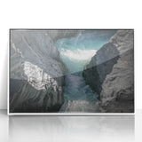 Mid-century modernist art of Mount Etna, Italy, in muted earth tones on a framed acrylic, ideal for nursery wall art.