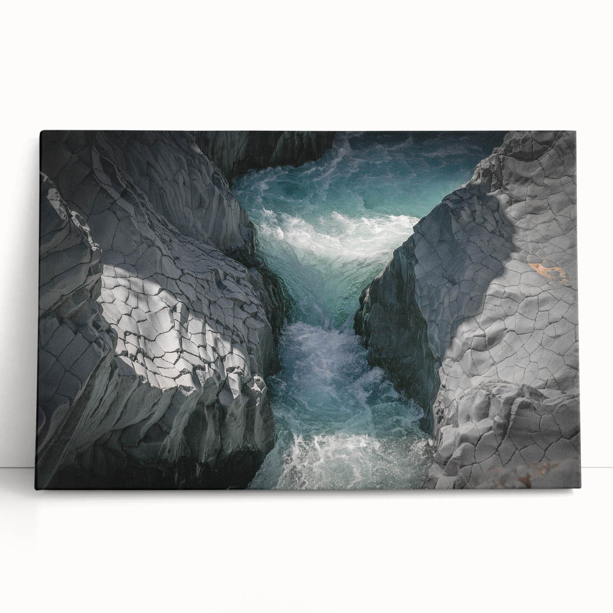 Black and white image of Mount Etna on stretched canvas, ideal for kitchen wall art.