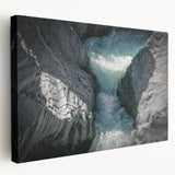 Side view of a stretched canvas depicting Mount Etna in muted earth tones, ideal for kitchen wall art.