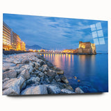 Large abstract depiction of Naples in muted earth tones on acrylic glass, suitable for bedroom or dining room decor.